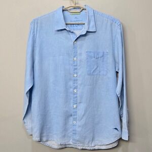 Tommy Bahama Relax Linen Casual Button Up Shirt Men XL Blue Coastal Papi Chulo